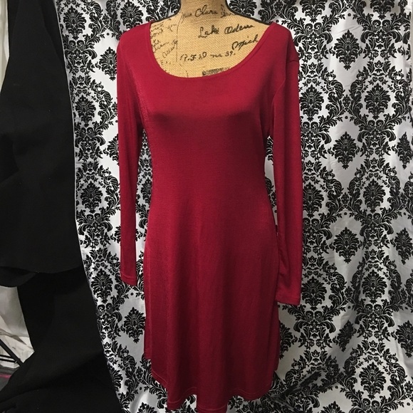 VINTAGE Sostanza Burgundy Midi Dress Size M - Picture 1 of 3